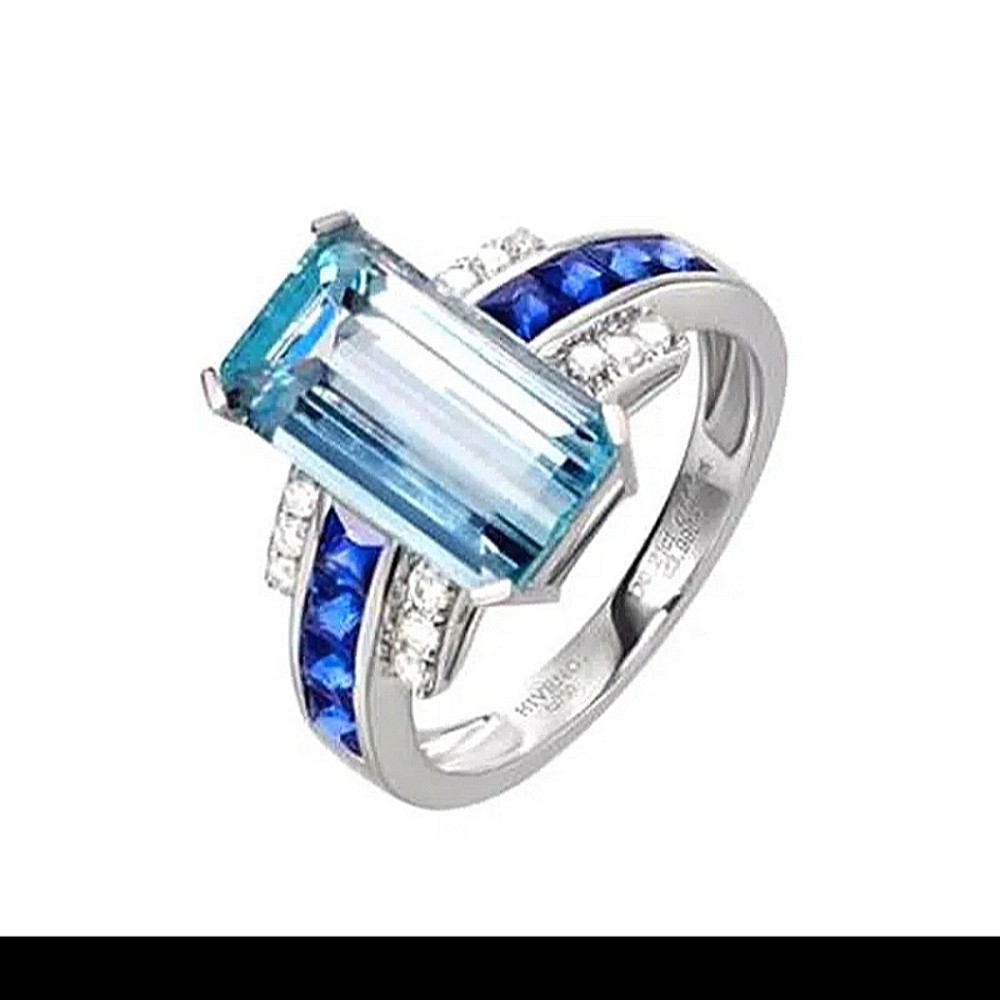 Blue Zircon Square Gemstone Ring